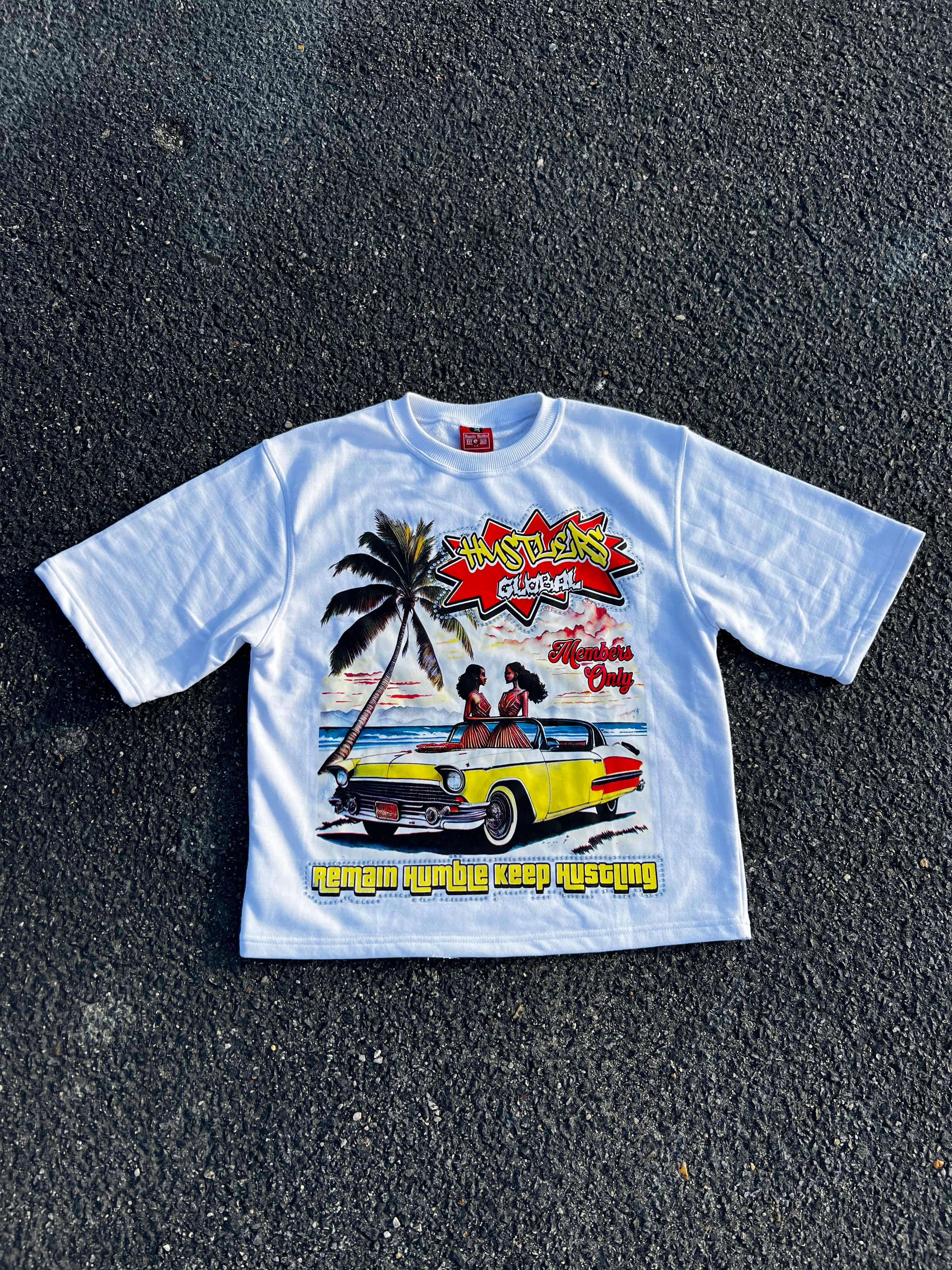 White “Hustlers Global” Graphic Tee