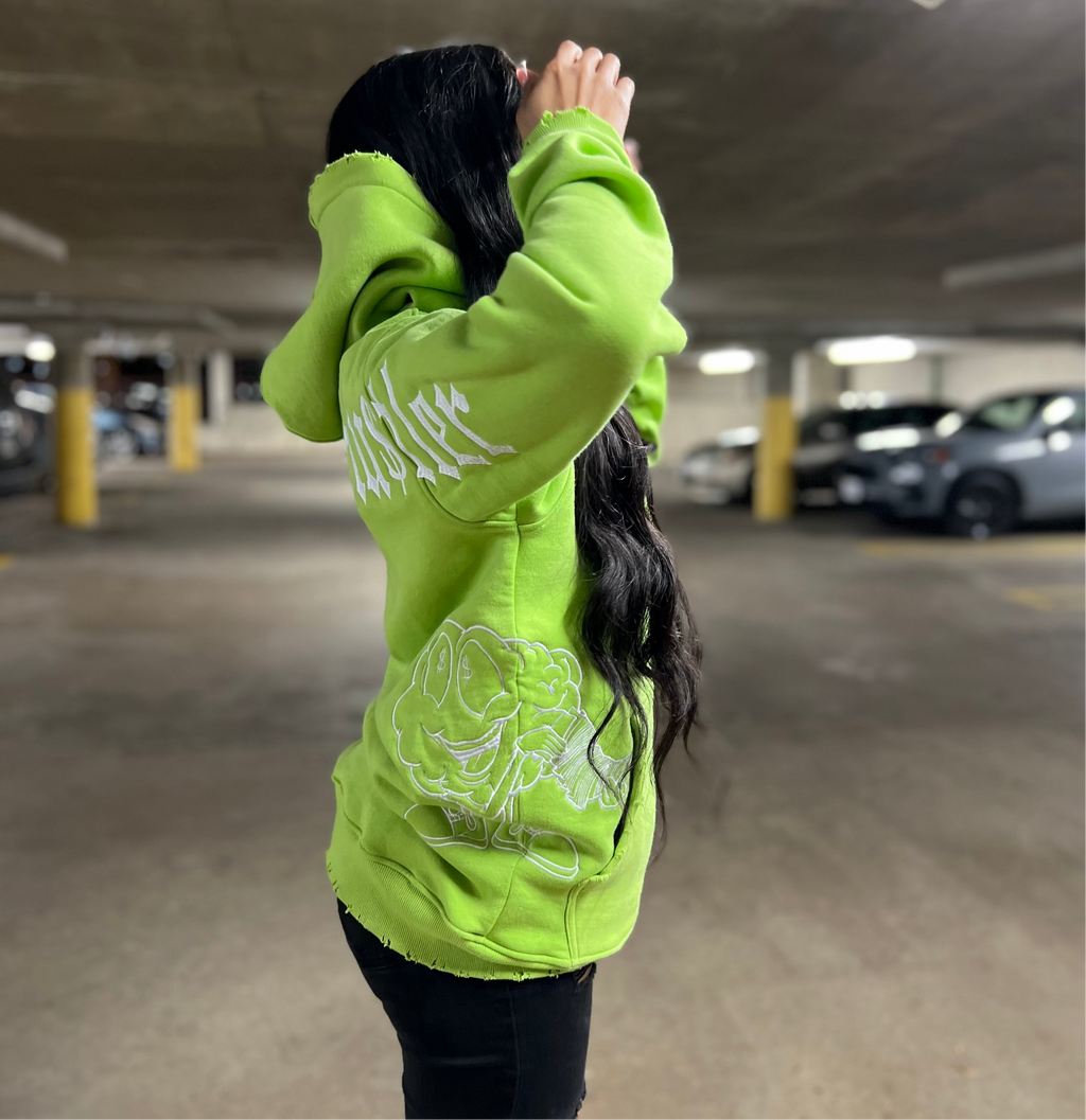 Highlighter Green Distress Hoodie