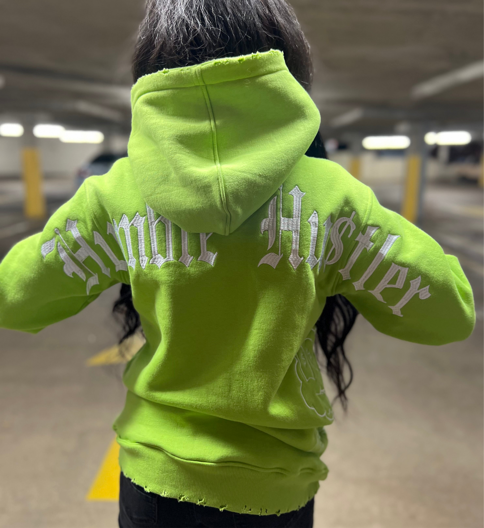 Highlighter Green Distress Hoodie